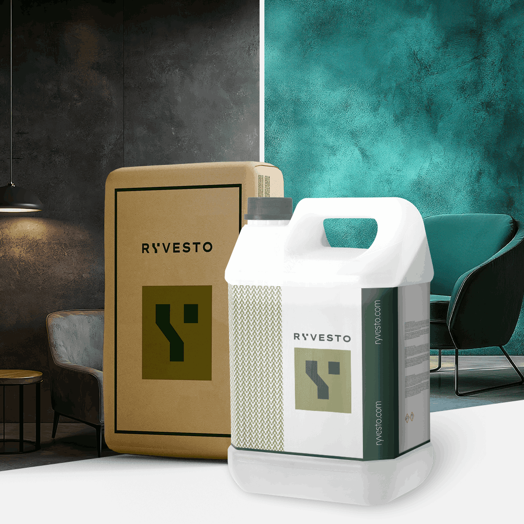 ryvesto kit mykrocem m - microcemento - microcemento bicomponente a grana media - kg 31,3 (25+6,3) - kit large - foto 1